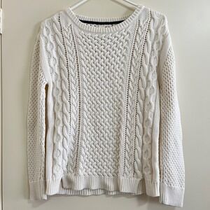 Tommy Girl Women Crochet Sweater Medium Fisherman Cable Knit Coastal Cozy Granny